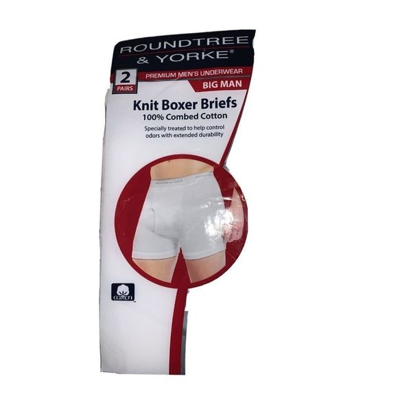Roundtree & Yorke Men's Cotton Knit Boxer Briefs Size 54 Big Man White 2 Pack - Picture 6 of 6